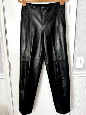 Vtg Leather Pants Black Size 6 High Waisted Betina Long Leg Side Zip Lined
